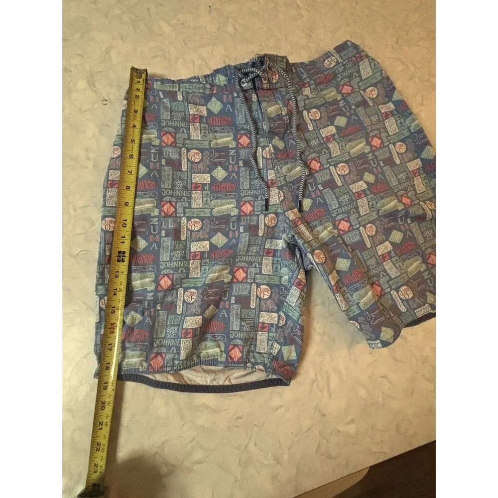 johnnie-O Mens XL Half-Elastic Swim Trunks Board Shorts Surf Patch Sticker Print